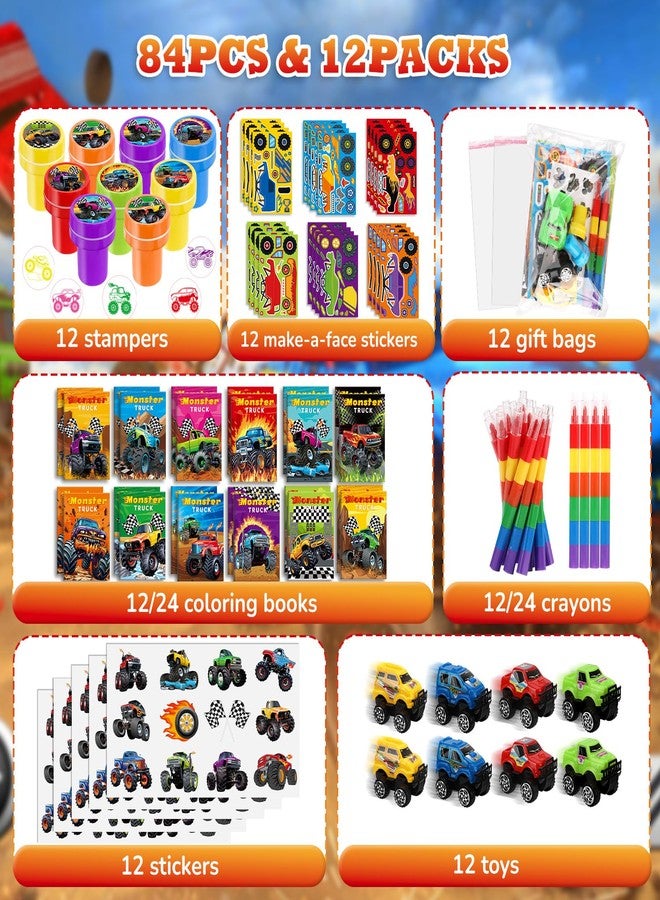 BenLouis 84Pcs Monster Truck Party Favors Truck Car Theme Coloring Books Crayons Sticker Set Bulk for Kids Racing Wheels Birthday Decor Goodie Bag Stuffer Classroom Rewards Craft Pinata Supplies - Image 2
